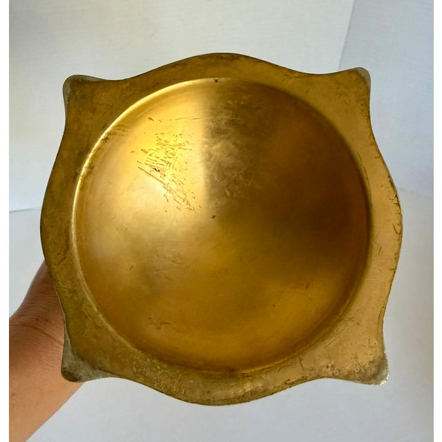 Antique Art Nouveau Gilt Metal Trumpet Altar Vase With Floral Relief For Sale - Image 14 of 14