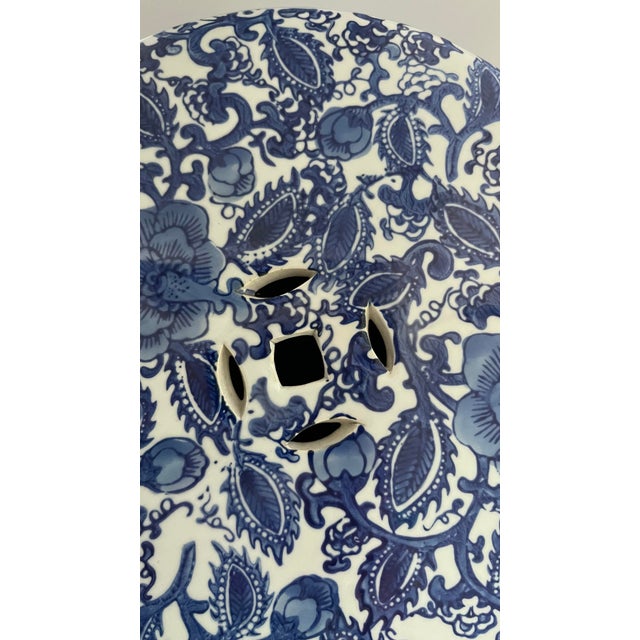 Vintage Late 20th Century Chinese Blue and White Garden Stool For Sale - Image 9 of 9