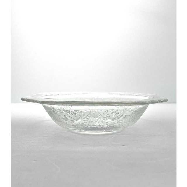American 1930s Federal Glass “Madrid, Clear” 7 Etched Glass All Purpose Soup Bowls For Sale - Image 3 of 5