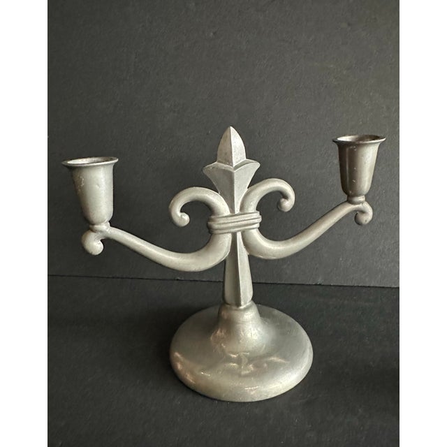 Vintage 1930s Pewter Scandinavian Grace Style Art Deco Candelabra Pair of 2 For Sale - Image 11 of 12