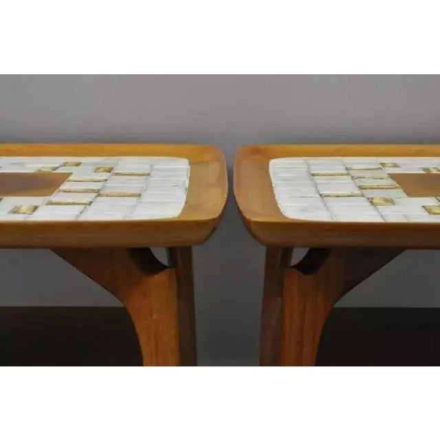 Vintage Mid Century Danish Modern Walnut Tile Top Sculptural End Tables - a Pair For Sale In Philadelphia - Image 6 of 12