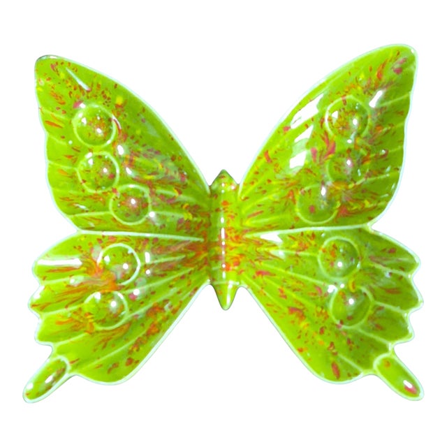 Vintage Ceramic Green Butterfly Trinket Holder Dish For Sale