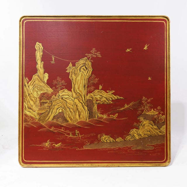 Early 21st Century Pair of Vintage Chinoiserie Red Lacquer Side Tables With Faux Bamboo Legs For Sale - Image 5 of 18