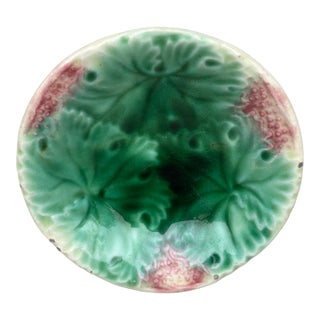 German Majolica Butter Pat With Leaves Circa 1900 For Sale