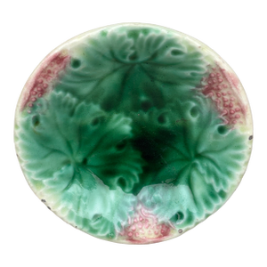 German Majolica Butter Pat With Leaves Circa 1900
