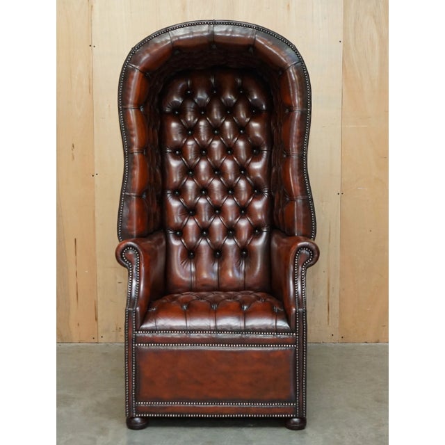 "A truly spectacular and rare late Victorian style, fully restored Chesterfield cigar brown leather porter's armchair....