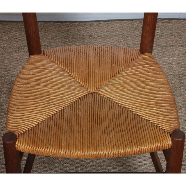 French Straw-Seated Wooden Chairs, 1950s, Set of 4 For Sale - Image 4 of 9