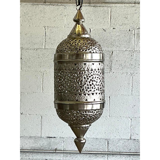 Moroccan Vintage Boho Pierced Metal Moroccan Lantern For Sale - Image 3 of 6
