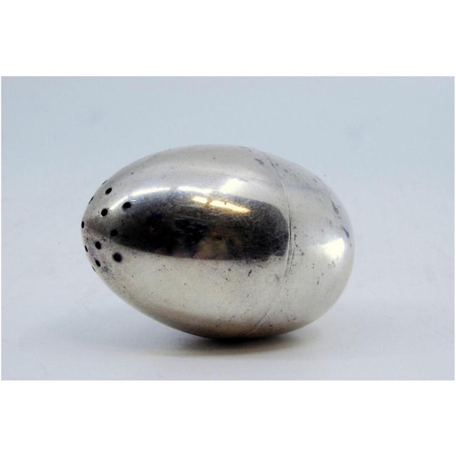 Silver Egg-Shaped Salt Shaker with Ballast Inside For Sale - Image 4 of 10
