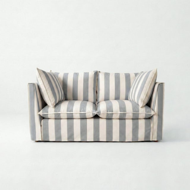 Not Yet Made - Made To Order Sophie Conran Coco 2 Seater Sofa - Garden Grey Stripes with Knife Edge Cushion For Sale - Image 5 of 5