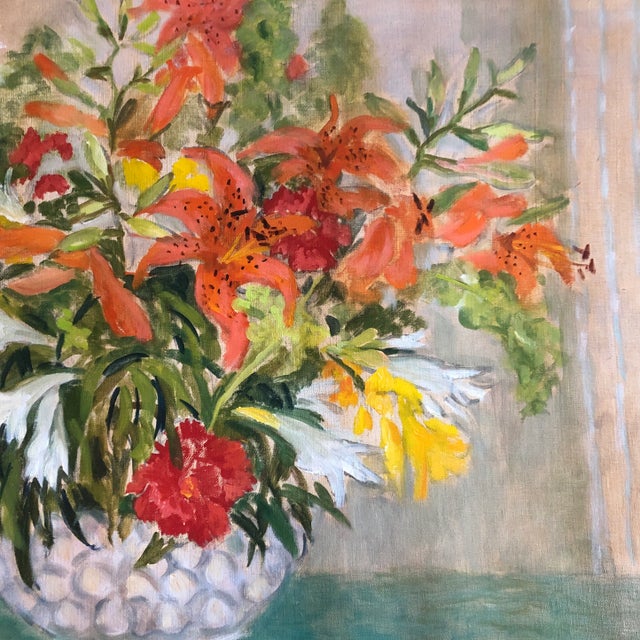 1960s Original 1960’s Impressionist Still Life Painting With Lilly’s Signed For Sale - Image 5 of 7