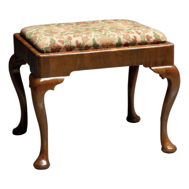 18th Century Queen Anne Mahogany Footstool With Needlepoint Seat For Sale