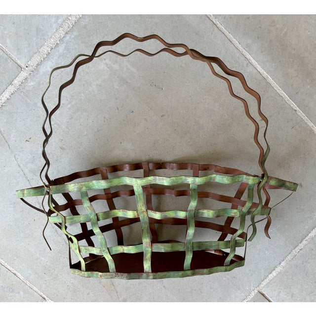 Rustic Chic Late 20th-Century Whimsical Crimped Steel Planter Basket For Sale - Image 10 of 18