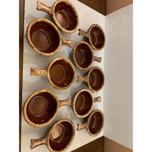 Vintage Hull Pottery Brown Drip Soup Bowls with Handles Set of 10