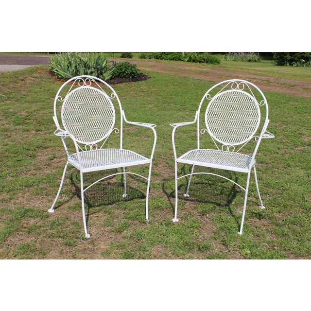 Wrought Iron Patio Set—Four Armchairs and a Table With a Glass Top For Sale - Image 10 of 18