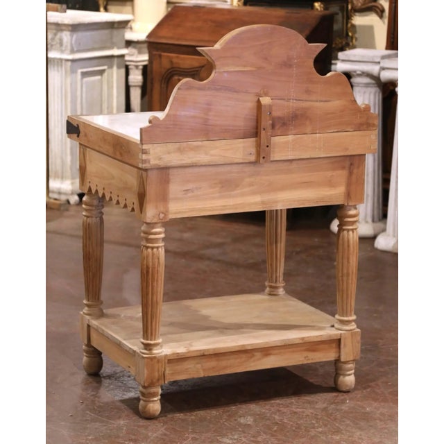 Mid-Century French Beech Butcher’s Block With Marble Top and Agricultural Plaque For Sale - Image 11 of 12