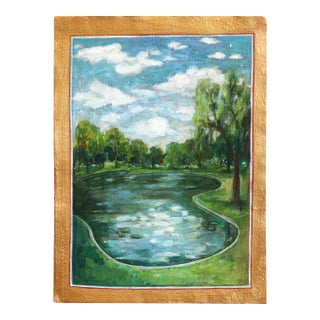 Pond Water Sprites - Original Blue and Green Nature Mixed Media Work on Handmade Paper by Michaela Jean For Sale