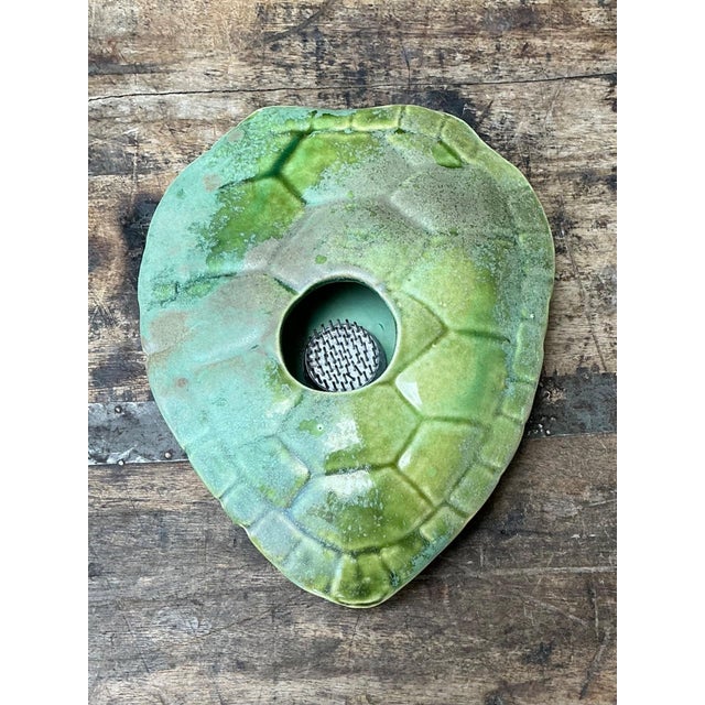Vintage Green Ceramic Turtle Flower Frog For Sale - Image 12 of 15