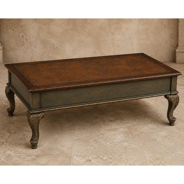 Vintage Grand Tour World Map Coffee Table in Weathered Old World Olive and Antiqued Walnut For Sale - Image 4 of 4