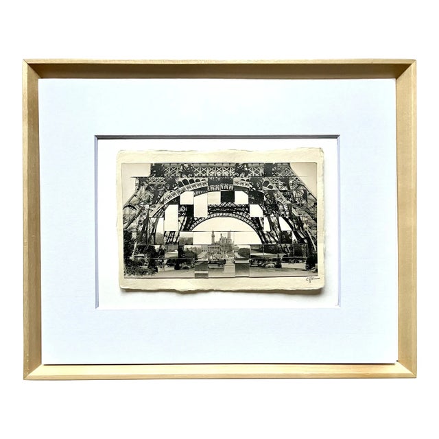 Paris - Trocadero Vu Sous La Tour Eiffel, Hand Cut and Woven Vintage Photo Postcards, Framed For Sale