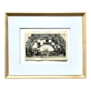 Paris - Trocadero Vu Sous La Tour Eiffel, Hand Cut and Woven Vintage Photo Postcards, Framed