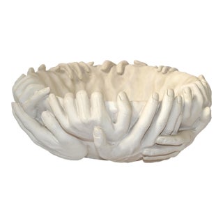Fornasetti Style Sculptural Hand Bowl Ceramic Resin Composite For Sale
