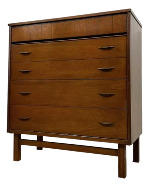 1970s Mid Century Modern Bassett Furniture 4 Drawer Dresser With Dovetail Construction and Brass-Toned Pulls