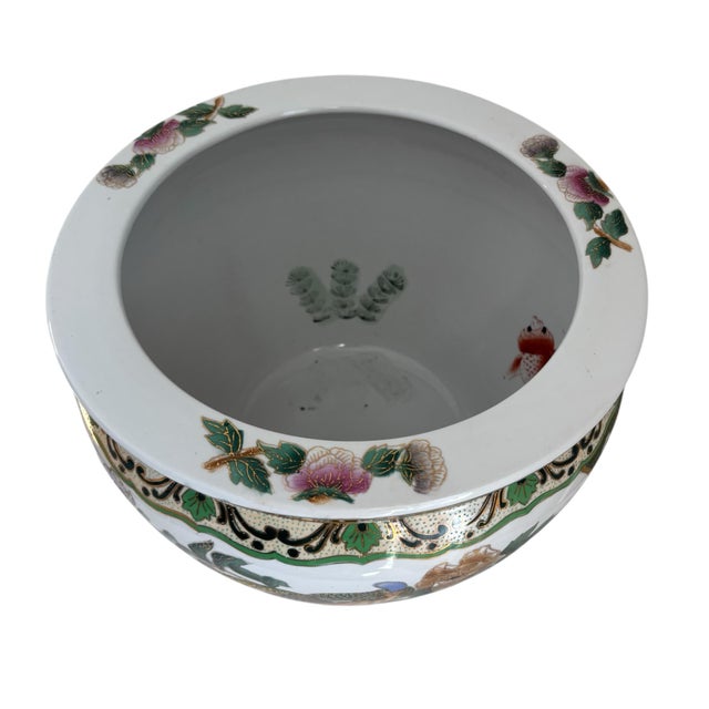 Ceramic Vintage Chinese Green White Bird Motif Fish Bowl Porcelain Planter Garden Pot For Sale - Image 7 of 10