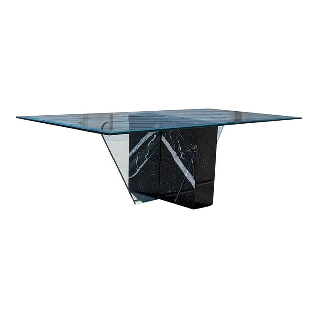 Postmodern Geometric Glass and Marble Coffee Table, 1980s, Mid-Century For Sale