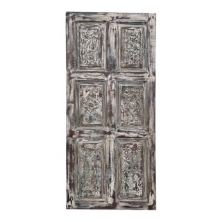 Midcentury Vintage Carved Door – Handcrafted Reclaimed Wood Sliding Door 80 For Sale