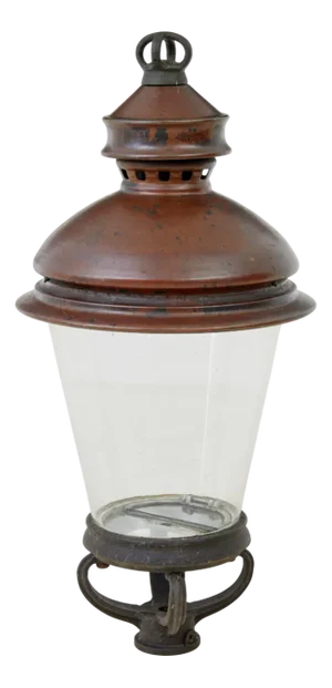 Large Antique French Copper and Glass Street Lantern, 1880
