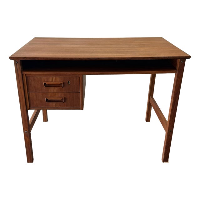 Vintage Compact Danish Modern Teak Two Drawer Writing Desk, Circa 1960's For Sale