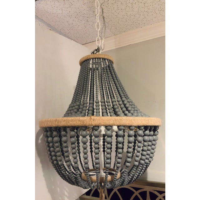 Stylish Organic Modern Lavender Bead Chandelier, natural woven tassel, showroom floor sample