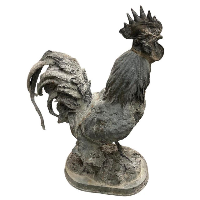Pair of Mid-20th Century Vintage Cast Iron Rooster Garden Statues For Sale - Image 4 of 12