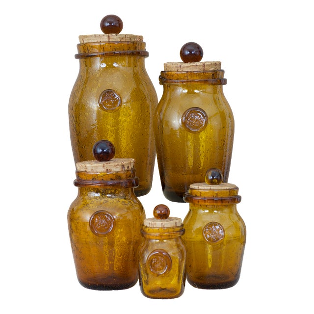 French Glass Jars from Biot, 1960s, Set of 5 For Sale
