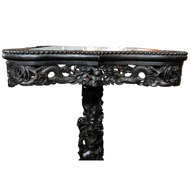 19th Century Chinese Carved Hardwood Center Table with Marble Top For Sale - Image 6 of 11