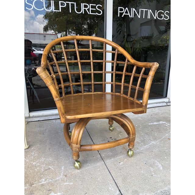 1970s Vintage Bamboo Swivel Chair Chairish