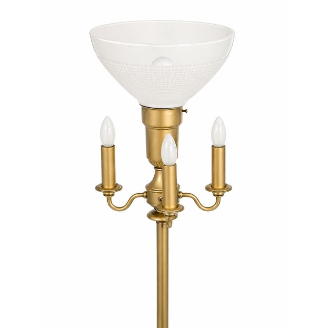 Late 20th Century Late 20th Century Classic Sunlit Brass Torchiere Floor Lamp With Integrated 3-Light Candelabra — 59” H For Sale - Image 5 of 9