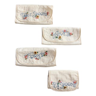 Vintage Embroidered Silverware Holder Set of 4 For Sale