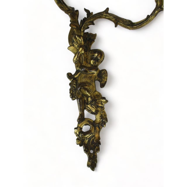 French Bronze Double Candle Wall Sconce Louis XVI Style Gilt Bronze Cherub Ormolu Dore Antique Newer Electrification with...