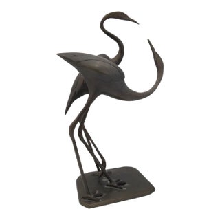 Bronze Crane Heron Egret Lovers Couple Statue Sculpture 15" For Sale