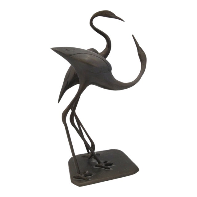 Bronze Crane Heron Egret Lovers Couple Statue Sculpture 15" For Sale