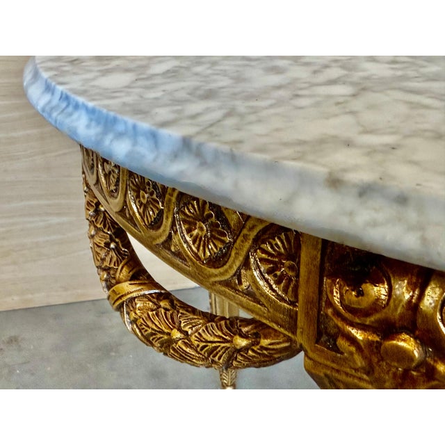 Late 19th Century French Louis XVI Style Belle Époque Oval Giltwood Carved Marble-Top Center Table For Sale - Image 13 of 18