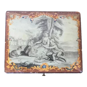 Antique 18th Century Belgian Grand Tour Lacquer Paint Decorated Wood Jewelry Trinket Box
