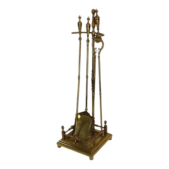 Neoclassical Brass Fireplace Tool Set C1920 For Sale