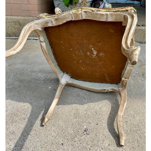 Late 19th Century French Rococo Louis XV Ornately Carved Painted Distressed Corner Captain's Chair For Sale - Image 11 of 12