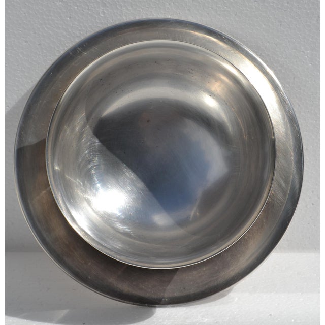 Silver 1950s Wallace Silver Plate Serving Bowl Attached Saucer Mid-Century Modern Tableware For Sale - Image 8 of 13