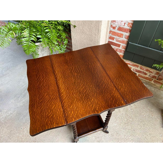 Brown Antique English Tea Trolley Drinks Cart Barley Twist Dumbwaiter Drop Leaf Table For Sale - Image 8 of 12