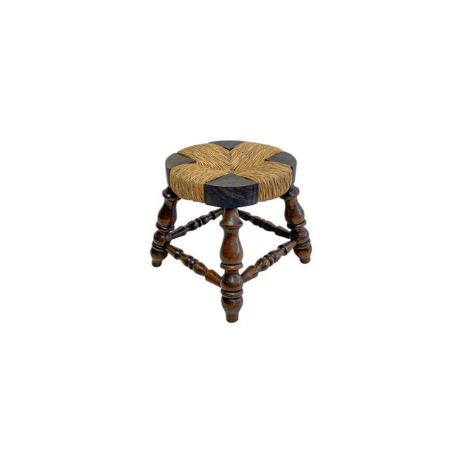 Vintage French Low Beech and Rush Stool, 1970s For Sale - Image 9 of 9