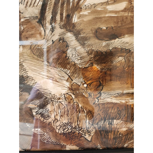 William Lyberis Signed Mid-Century Sepia Watercolor Landscape Painting For Sale - Image 9 of 17
